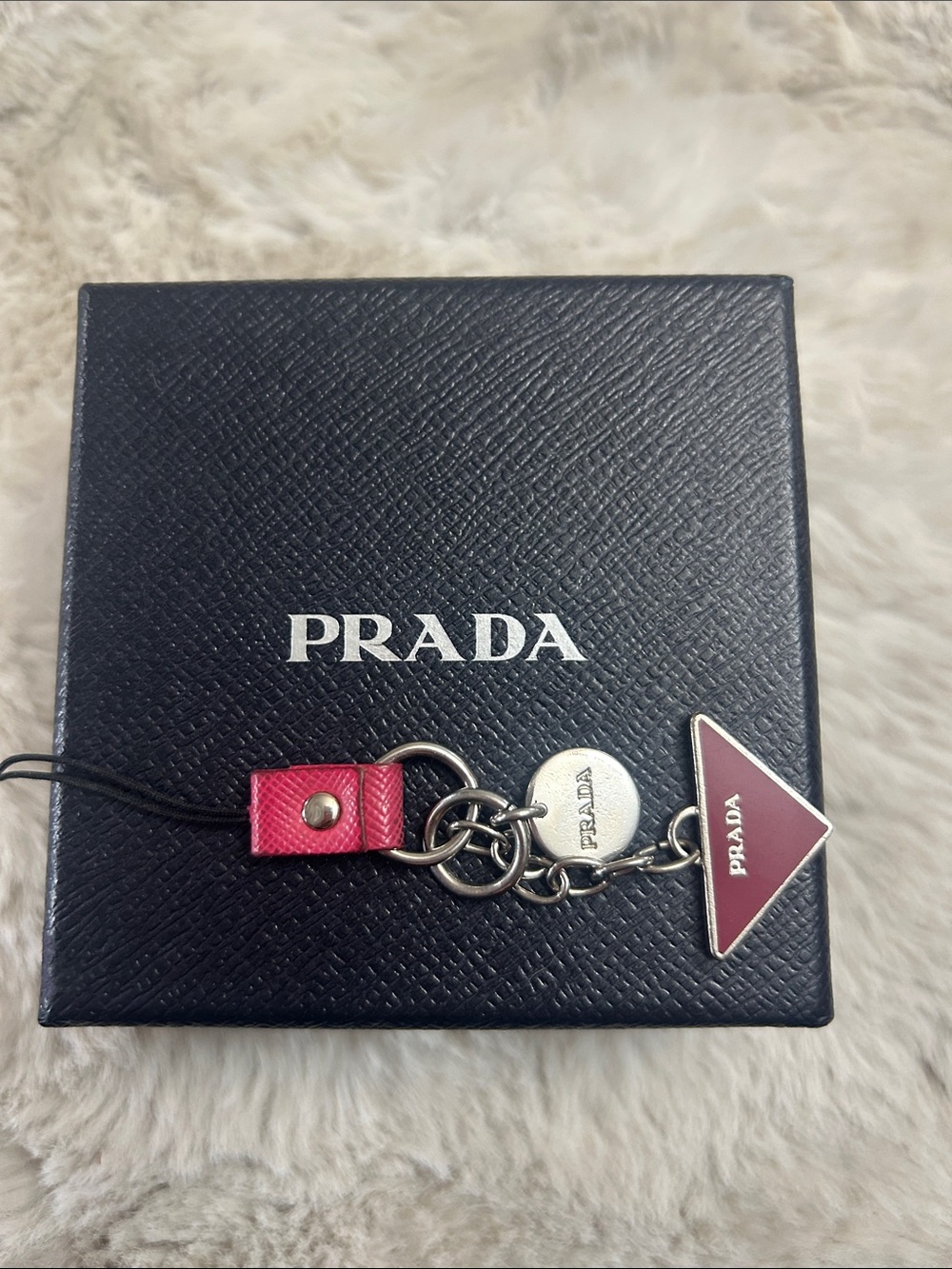 Prada Burgundy pink & silver tone charm for phone or bag